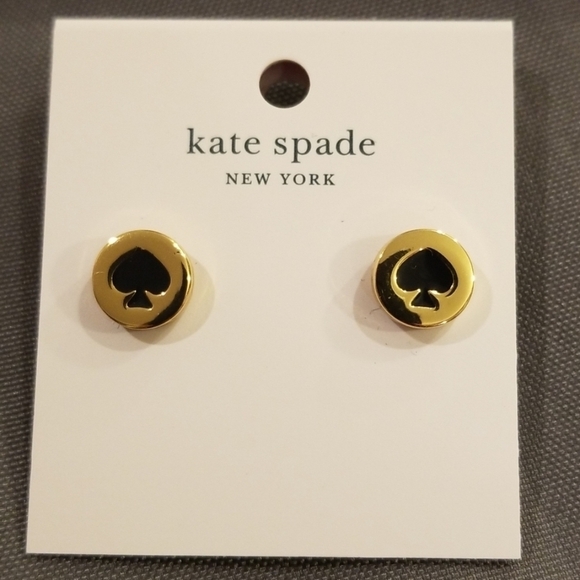 💕KATE SPADE💕 Black Spade Logo Stud Earrings NWT - Picture 1 of 4